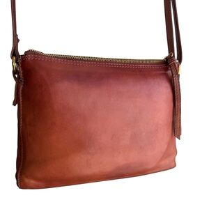 Gorgeous Genuine Soft Leather Double Zip Cognac Crossbody Bag Shoulder Purse